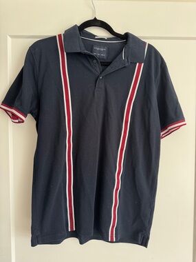 Men's Navy Polo with Red & White Stripes